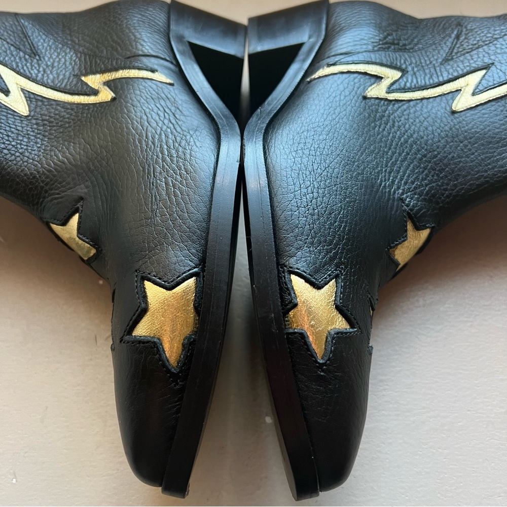 MODERN VICE Golden Bolt Black & Metallic Gold Leather Ankle Boots Size EU 35/US5 - Picture 7 of 16